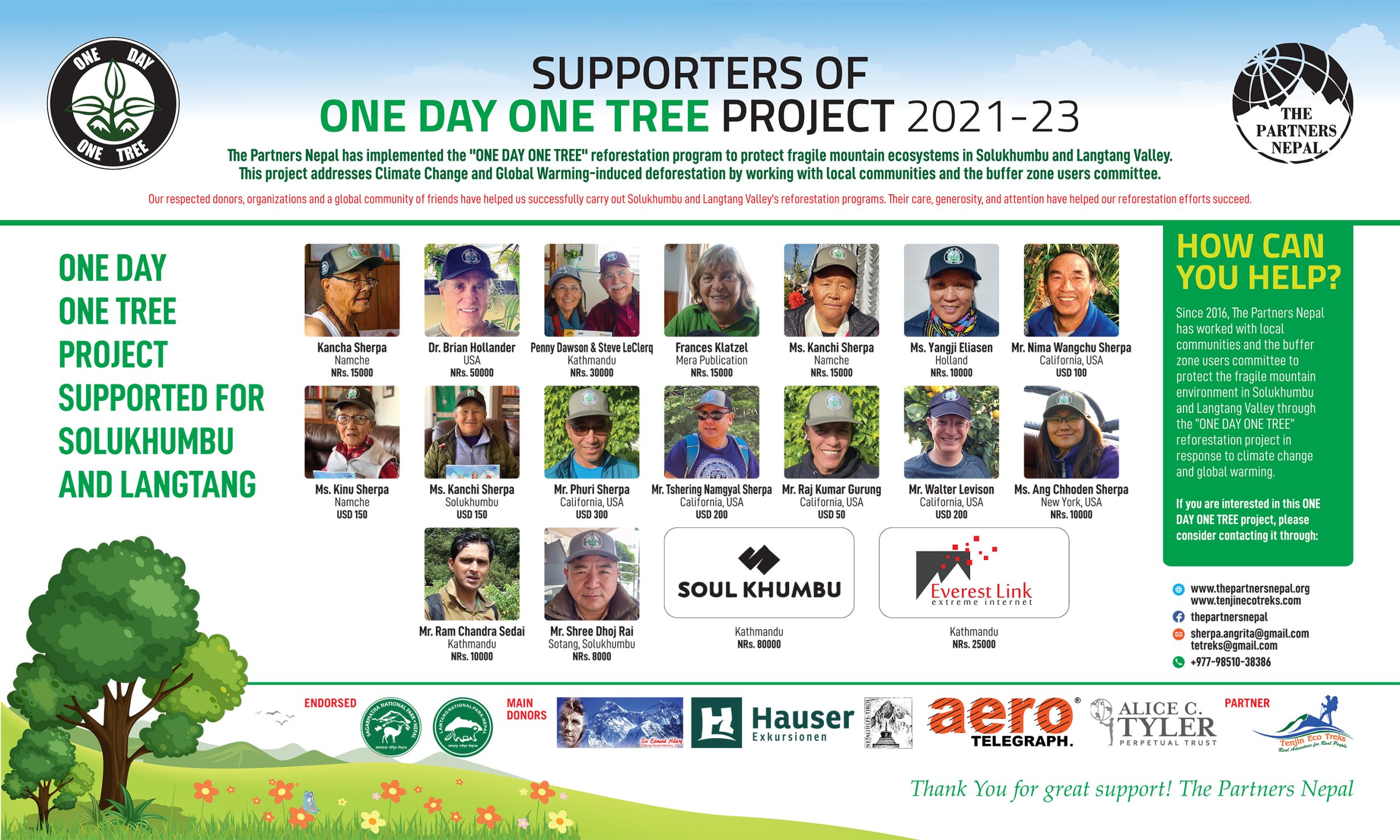 Supporters of One Day One tree 2021-2023